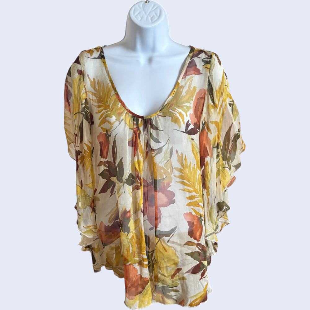 Karen Kane M Boho Flutter Sleeve Blouse Cream Relaxed
